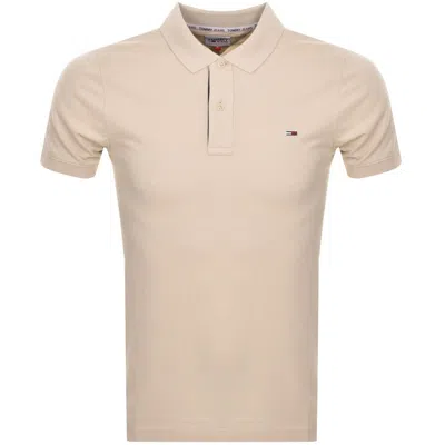Tommy Jeans Slim Fit Placket Polo T Shirt Beige