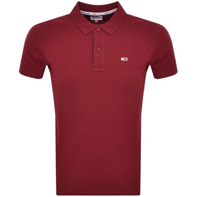 Tommy Jeans Slim Fit Placket Polo T Shirt Red