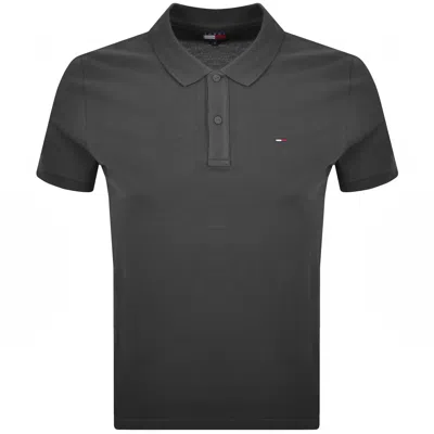 Tommy Jeans Slim Placket Short Sleeve Polo Shirt In Black