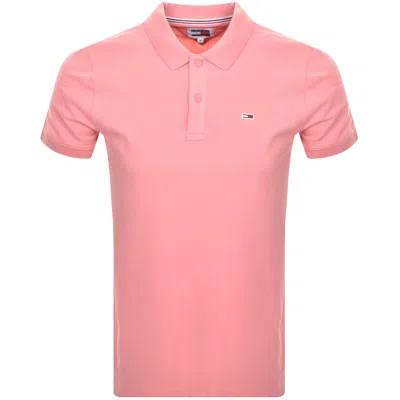 Tommy Jeans Slim Placket Polo Shirt Pink