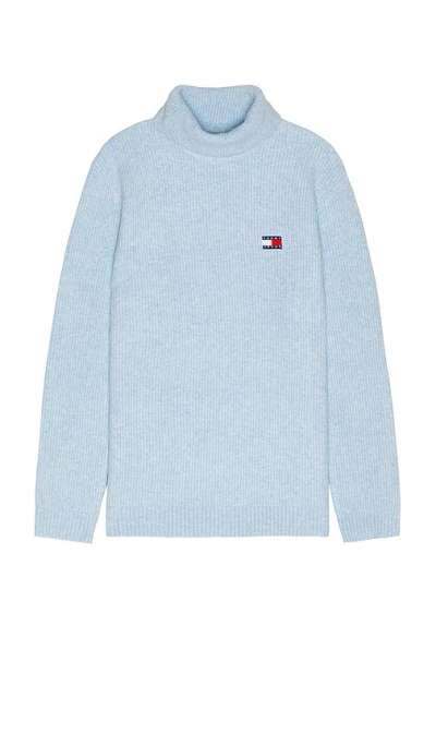 Tommy Jeans Slim Roll Neck Badge Sweater In Baby Blue