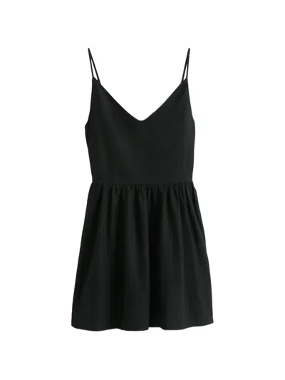 Tommy Jeans Smocked-back Flared Mini Dress In Black