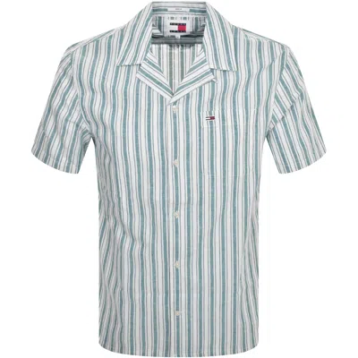 Tommy Jeans Stripe Linen Short Sleeve Shirt Blue