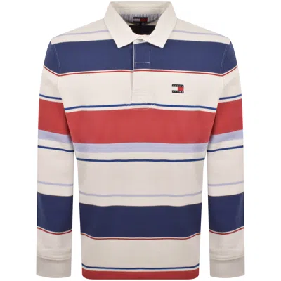 Tommy Jeans Stripe Rugby Shirt Ecru In Multi