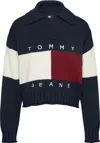 Tommy Jeans Women's Collared Logo Flag Rugby Sweater In Fantasia Vivaci