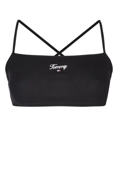 Tommy Jeans Criss-cross Strap Top In Black