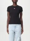 Tommy Jeans Women's Badge Logo Ribbed T-shirt In Schwarz