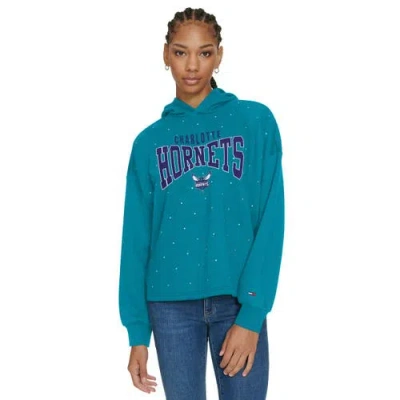 Tommy Jeans Teal Charlotte Hornets Stella Cropped Pullover Hoodie In Blue