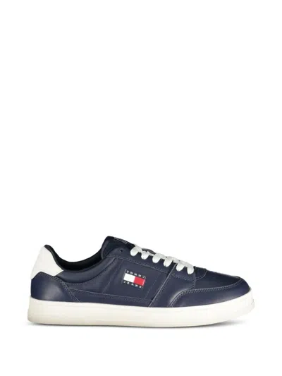 Tommy Jeans The Greenwich Logo-patch Leather Sneakers In Blue