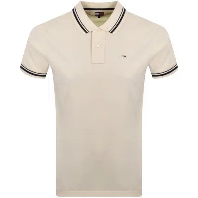 Tommy Jeans Tipped Polo T Shirt Cream In Brown