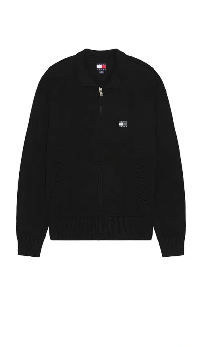 Tommy Jeans Tonal Badge Front Zip Sweatshirt In Black