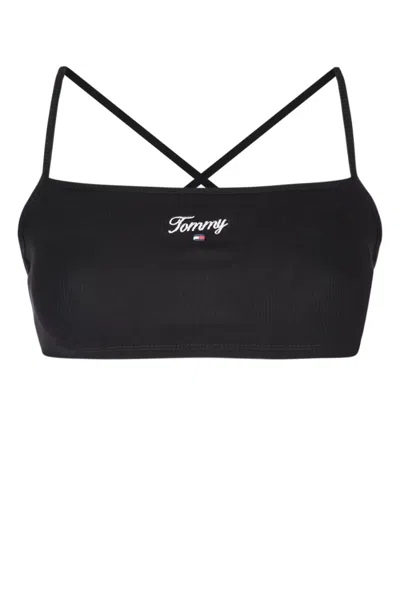 Tommy Jeans Criss-cross Strap Top In Black