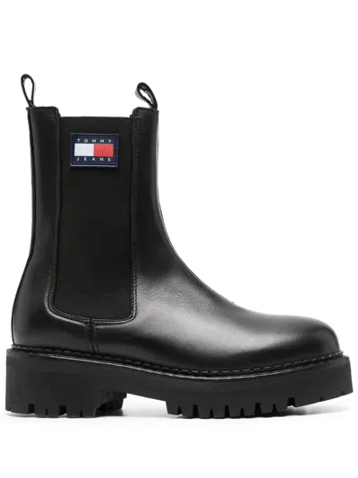 Tommy Jeans Black Urban Leather Slip-on Chelsea Boots