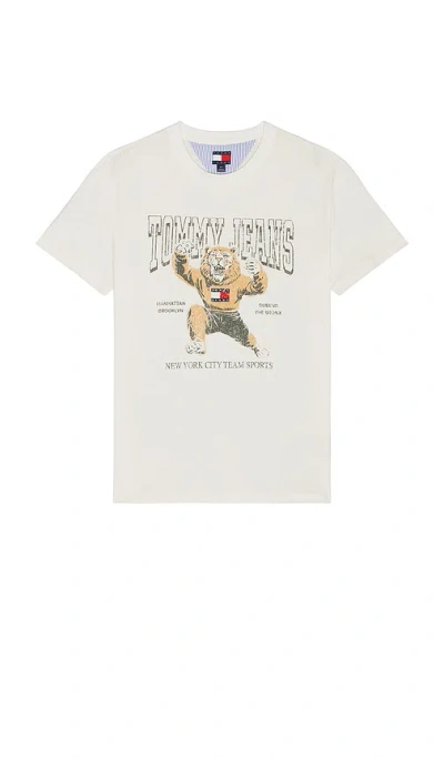 Tommy Jeans Varsity Novelty Tee In Ecru