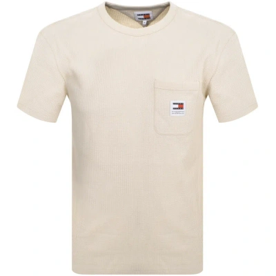 Tommy Jeans Waffle Logo T Shirt Beige In Neutral