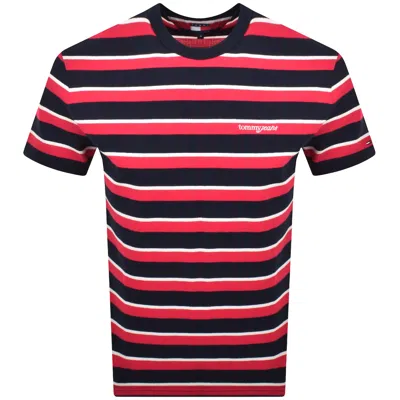 Tommy Jeans Waffle Script Stripe T Shirt Navy In Blue