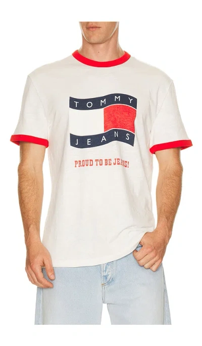 Tommy Jeans Waving Flag Ringer Tee In Sand
