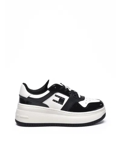 Tommy Jeans White Black Flatform Sneakers In Orange