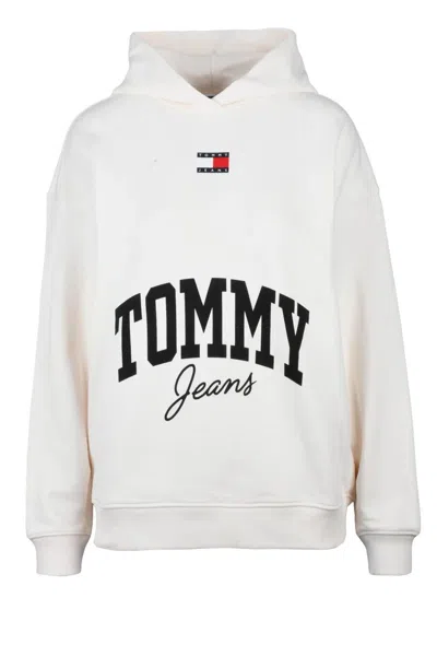Tommy Jeans White Relaxed Cotton Hoodie In Neutral