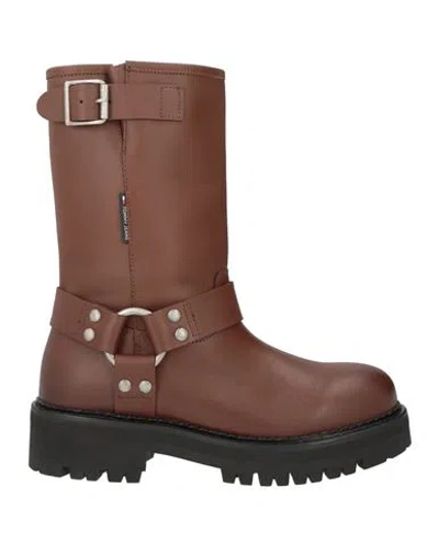 Tommy Jeans Woman Ankle Boots Brown Size 7.5 Leather