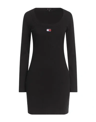 Tommy Jeans Woman Mini Dress Black Size L Cotton, Elastane