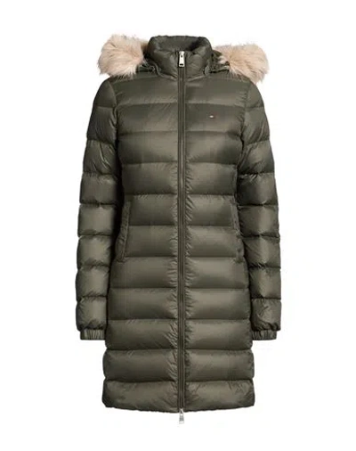 Tommy Jeans Woman Puffer Military Green Size Xs Polyamide