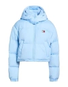 Tommy Jeans Woman Puffer Sky Blue Size L Polyester In Blue