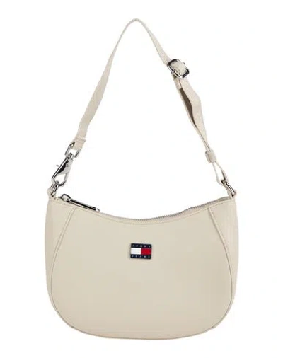 Tommy Jeans Woman Shoulder Bag Beige Size - Polyurethane In White