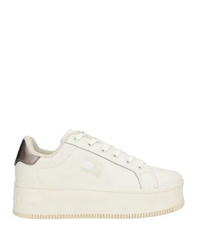 Tommy Jeans Woman Sneakers Cream Size 9 Leather In Multi