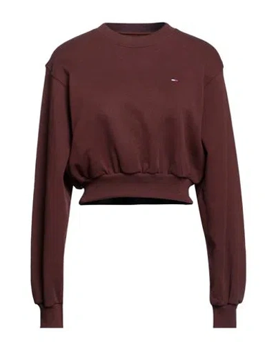 Tommy Jeans Woman Sweatshirt Chocolate Brown Size M Cotton In Multi