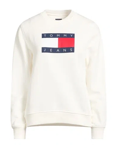 Tommy Jeans Woman Sweatshirt Ivory Size L Cotton In Neutral