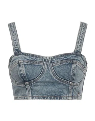 Tommy Jeans Woman Top Blue Size S Recycled Cotton, Recycled Elastane