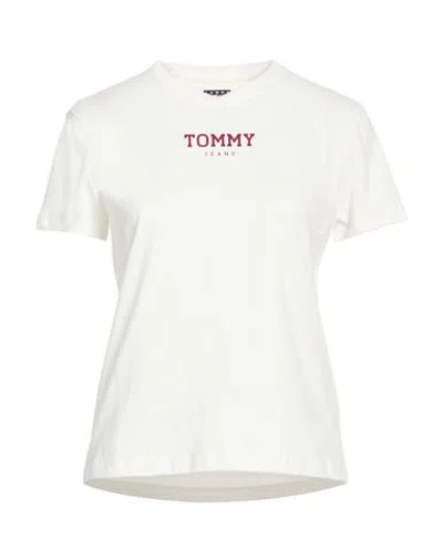 Tommy Jeans Woman T-shirt Cream Size L Cotton In White