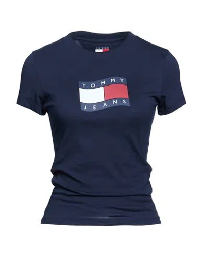 Tommy Jeans Woman T-shirt Midnight Blue Size L Recycled Cotton