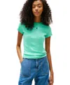 Tommy Jeans Women's Badge Logo Ribbed T-shirt In Green