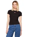 Tommy Jeans Women's Badge Logo Ribbed T-shirt In Black