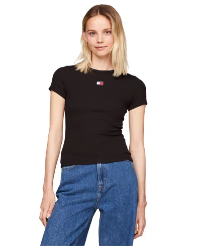 TOMMY JEANS WOMEN'S BADGE LOGO RIBBED T-SHIRT