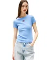 Tommy Jeans Women's Badge Logo Ribbed T-shirt In Colorado Blue