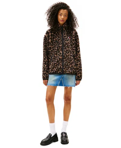 Tommy Jeans Women's Badge Zip-front Teddy Jacket In Brown