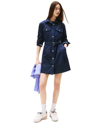 Tommy Jeans Women's Belted Cotton Denim Dress In Blue