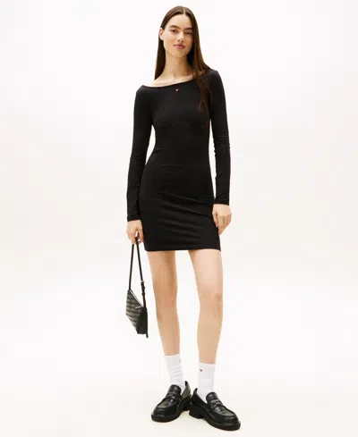 Tommy Jeans Women's Bling Flag Logo Long-sleeve Mini Dress In Black