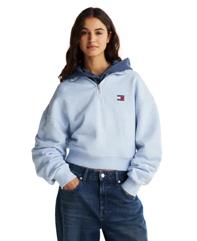 Tommy Jeans Women's Boxy Cropped Badge Quarter-zip Sweatshirt In Sweet Blue