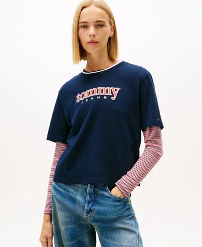 Tommy Jeans Women's Boxy Tommy Applique T-shirt In Blue