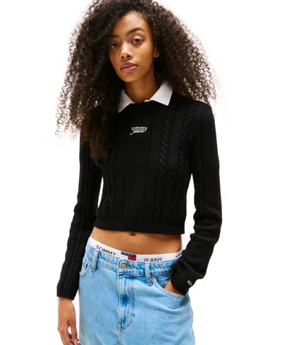Tommy Jeans Cable Knit Sweater In Black