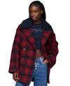 Tommy Jeans Womens Plaid Polyester Pea Coat In Rouge Winter Check