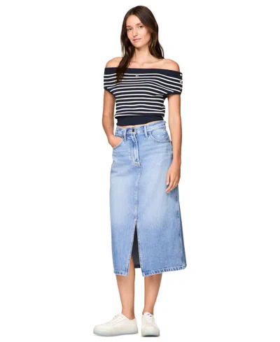 Tommy Jeans Women's Claire Front-slit Midi Denim Skirt In Denim Light