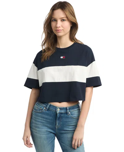 Tommy Jeans Women's Colorblock Cotton Crop T-shirt In Dark Night Navy,multi