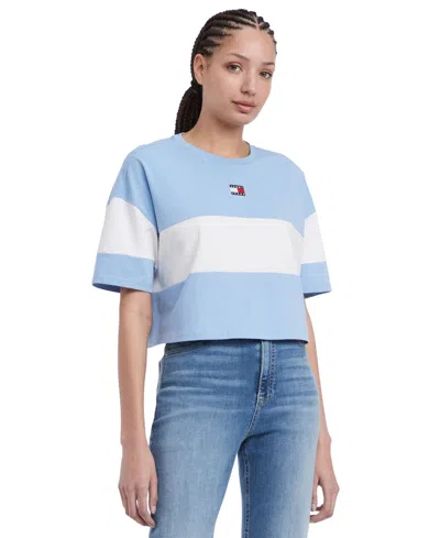 Tommy Jeans Women's Colorblock Cotton Crop T-shirt In Westside Blue,multi