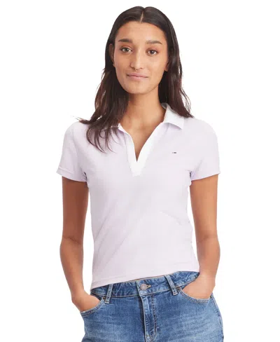 Tommy Jeans Women's Contrast-collar Short-sleeve Top In Lavender Flower