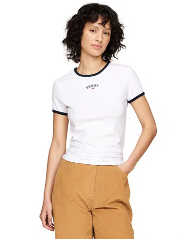 Tommy Jeans Women's Contrast-edge Slim-fit Logo T-shirt In White